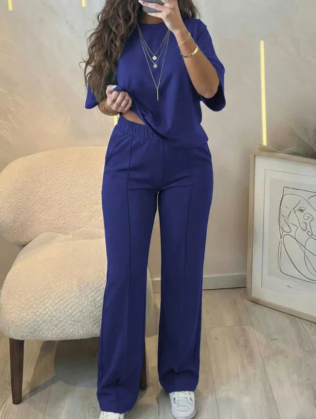 CasualFlow Short-Sleeve Top & Wide-Leg Pants